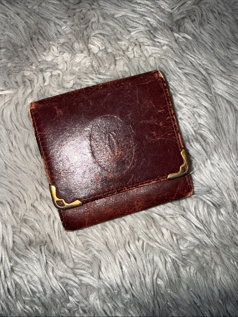 Cartier Brown Leather Money Clip with Gold Corner Accents